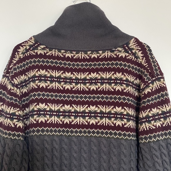 Daniel Hechter Grandpa Cardigan Men L Grey Red Cable Knit FairIsles Shawl Collar - Picture 9 of 15